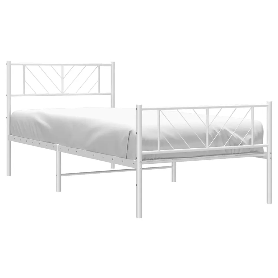 Cadre de lit métal sans matelas et pied de lit blanc 107x203 cm - 3