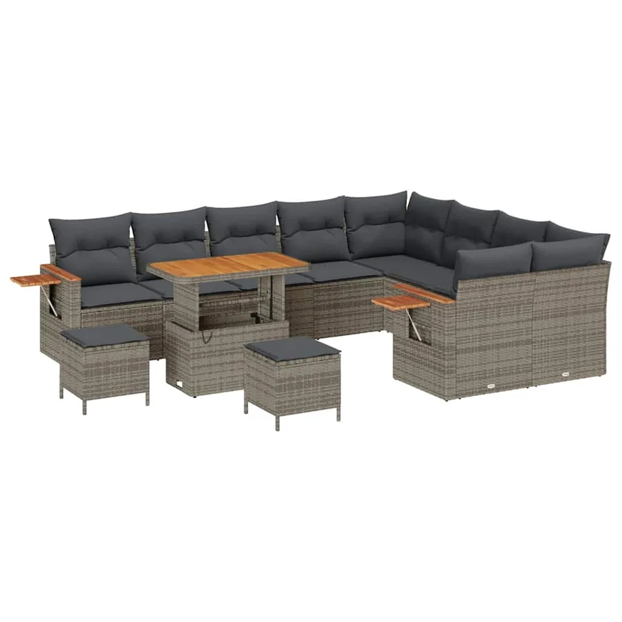 Ensemble de canapé de jardin avec coussin 13 pcs Gris polyrotin - 2