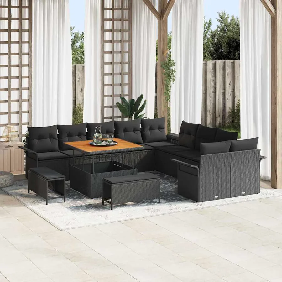 Ensemble de canapé de jardin avec coussin 13 pcs Noir polyrotin
