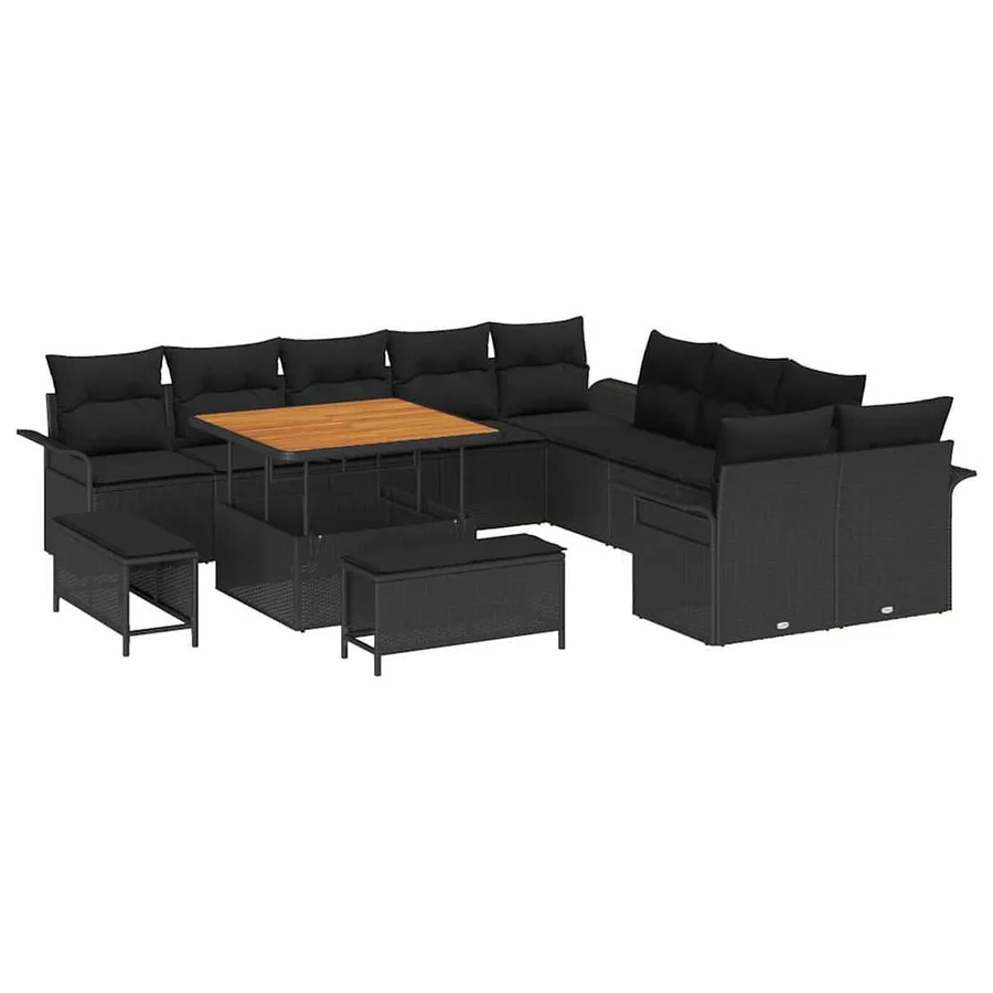 Ensemble de canapé de jardin avec coussin 13 pcs Noir polyrotin - 2
