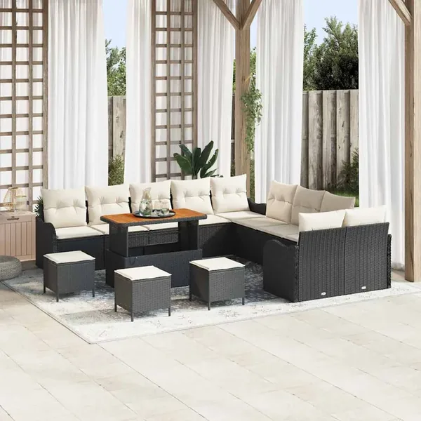 Ensemble de canapé de jardin 14 pcs Noir polyrotin