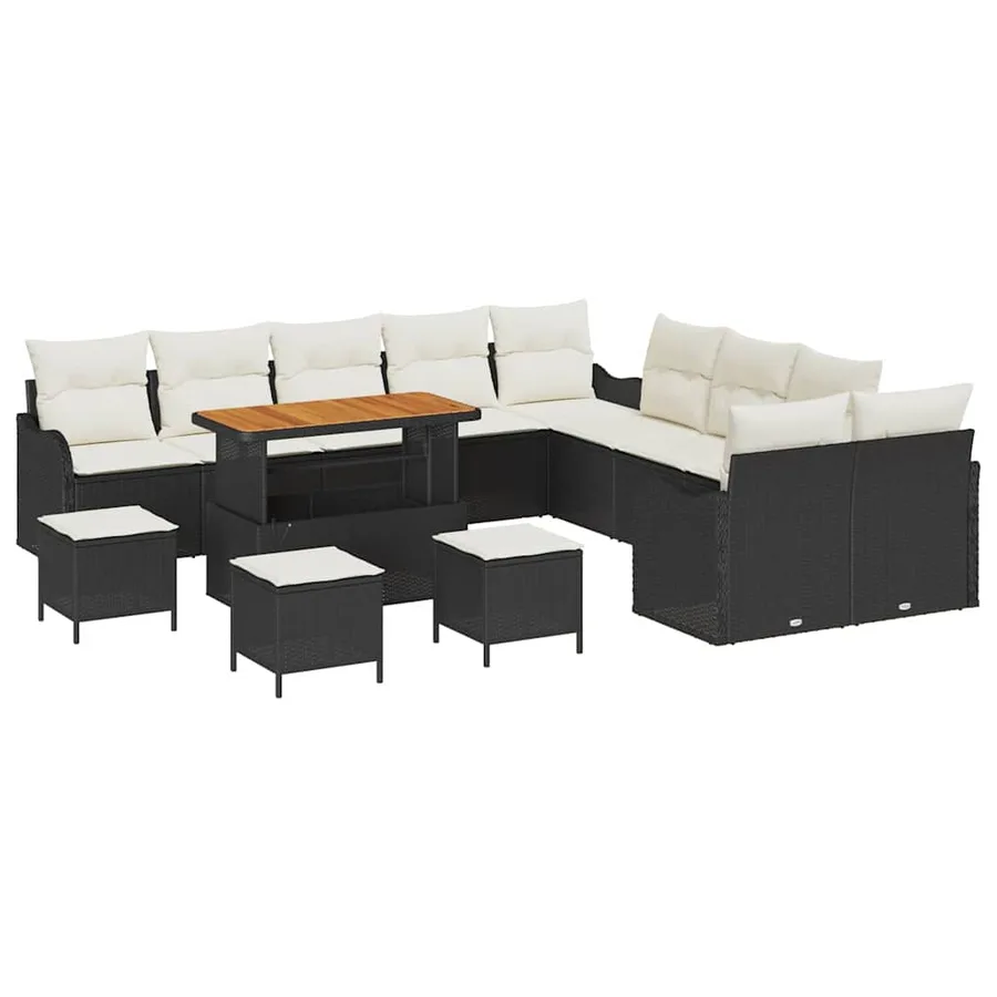 Ensemble de canapé de jardin 14 pcs Noir polyrotin - 2
