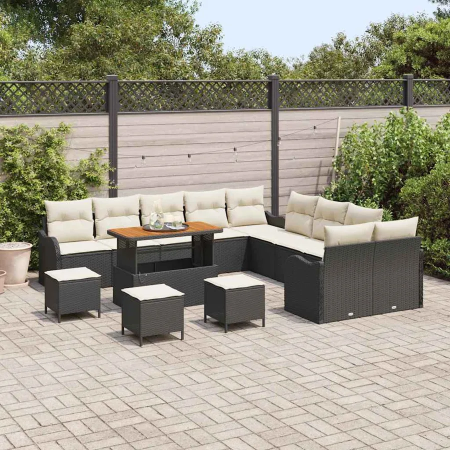 Ensemble de canapé de jardin 14 pcs Noir polyrotin - 3