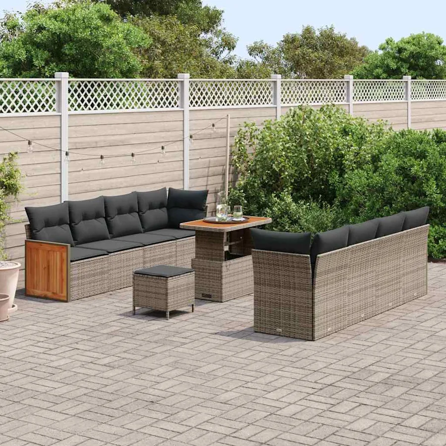 Ensemble de canapé de jardin avec coussin 12 pcs Gris polyrotin - 3