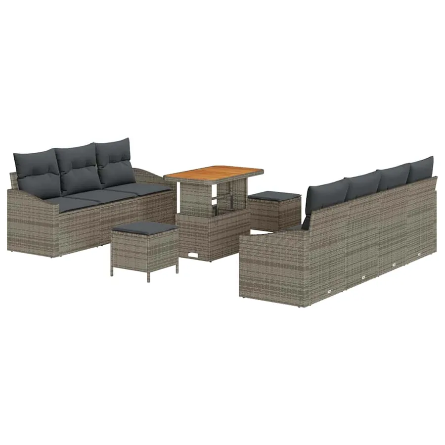 Ensemble de canapé de jardin avec coussin 10 pcs Gris polyrotin - 2