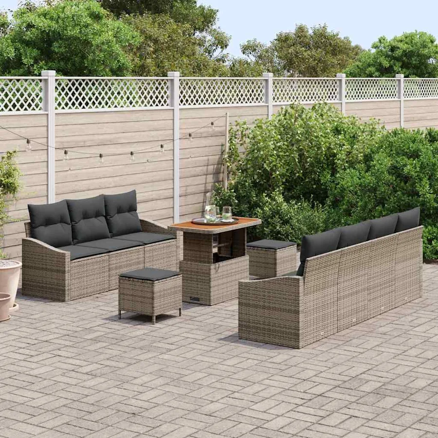 Ensemble de canapé de jardin avec coussin 10 pcs Gris polyrotin - 3