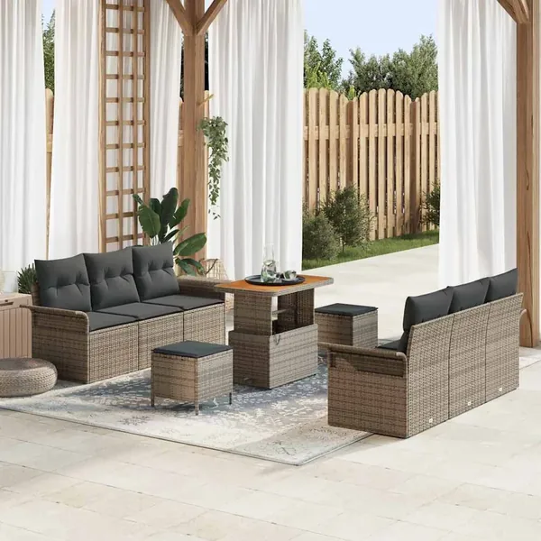 Ensemble de canapé de jardin avec coussin 9 pcs Gris