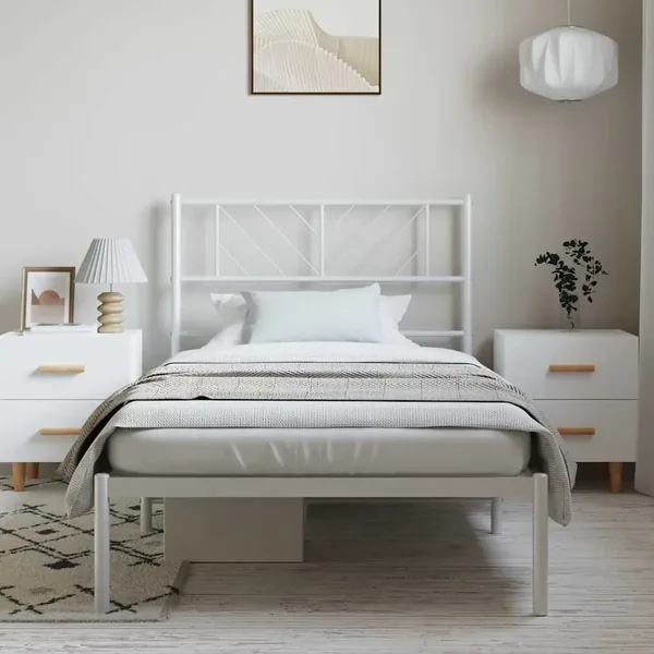 Cadre de lit métal sans matelas et tête de lit blanc 100x200 cm