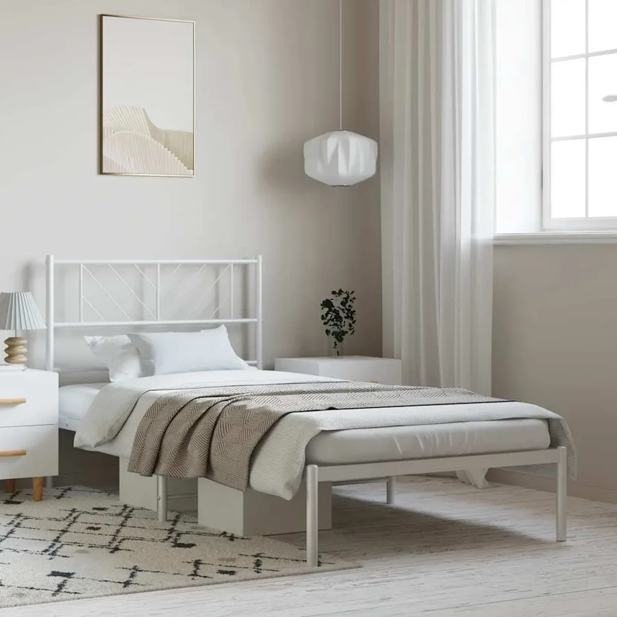 Cadre de lit métal sans matelas et tête de lit blanc 100x200 cm - 3