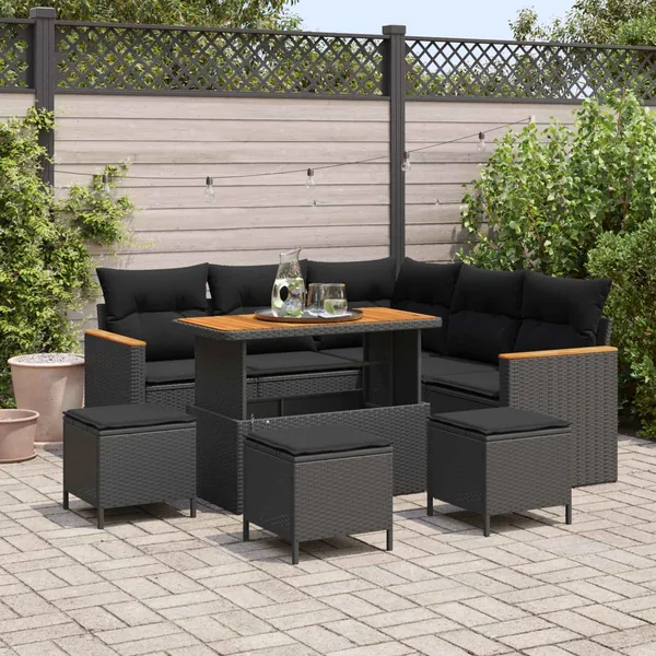Ensemble de canapé de jardin 9 pcs Noir polyrotin