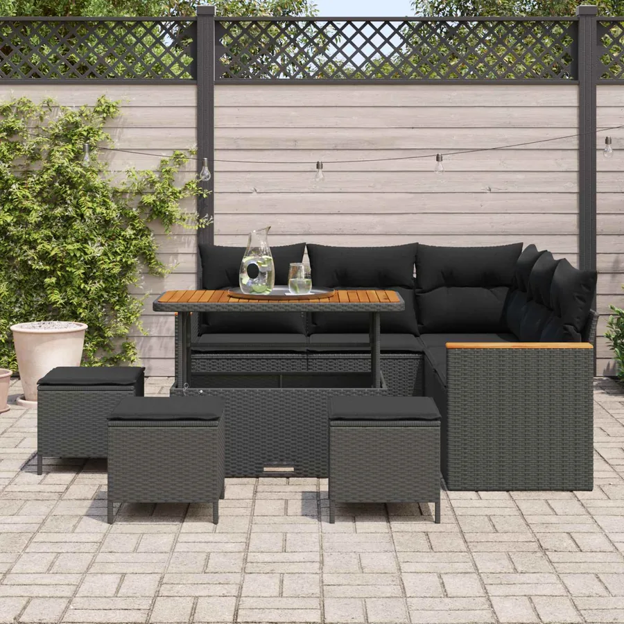 Ensemble de canapé de jardin 9 pcs Noir polyrotin - 3