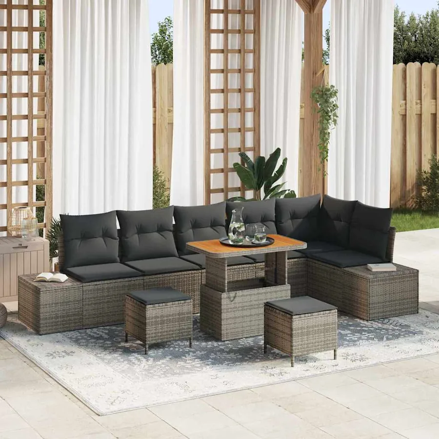 Ensemble de canapé de jardin avec coussin 9 pcs Gris polyrotin