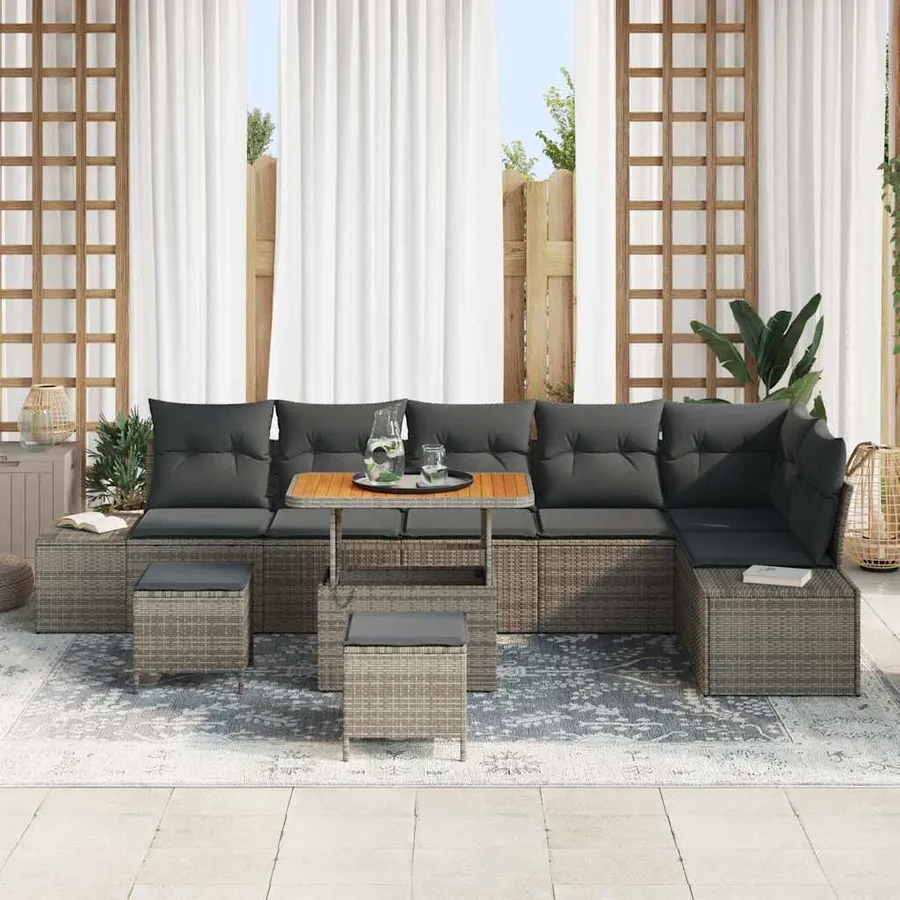 Ensemble de canapé de jardin avec coussin 9 pcs Gris polyrotin - 3