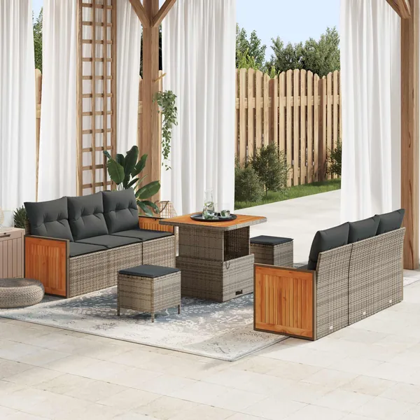 Ensemble de canapé de jardin avec coussin 9 pcs Gris