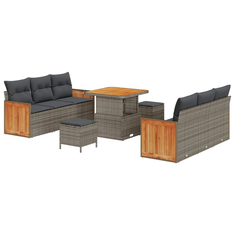 Ensemble de canapé de jardin avec coussin 9 pcs Gris - 2