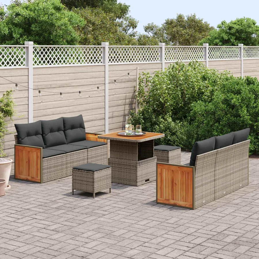 Ensemble de canapé de jardin avec coussin 9 pcs Gris - 3