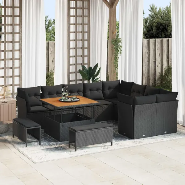 Ensemble de canapé de jardin avec coussin 12 pcs Noir