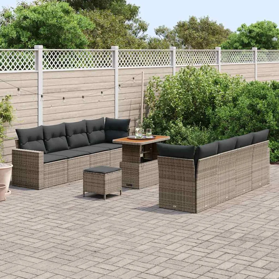 Ensemble de canapé de jardin 11 pcs Gris polyrotin - 3