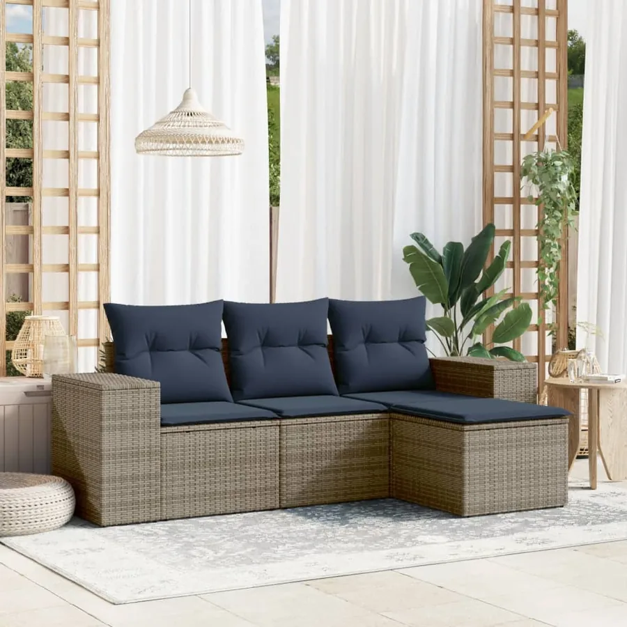 Ensemble de canapé de jardin 4 pcs avec coussins gris résine tressée