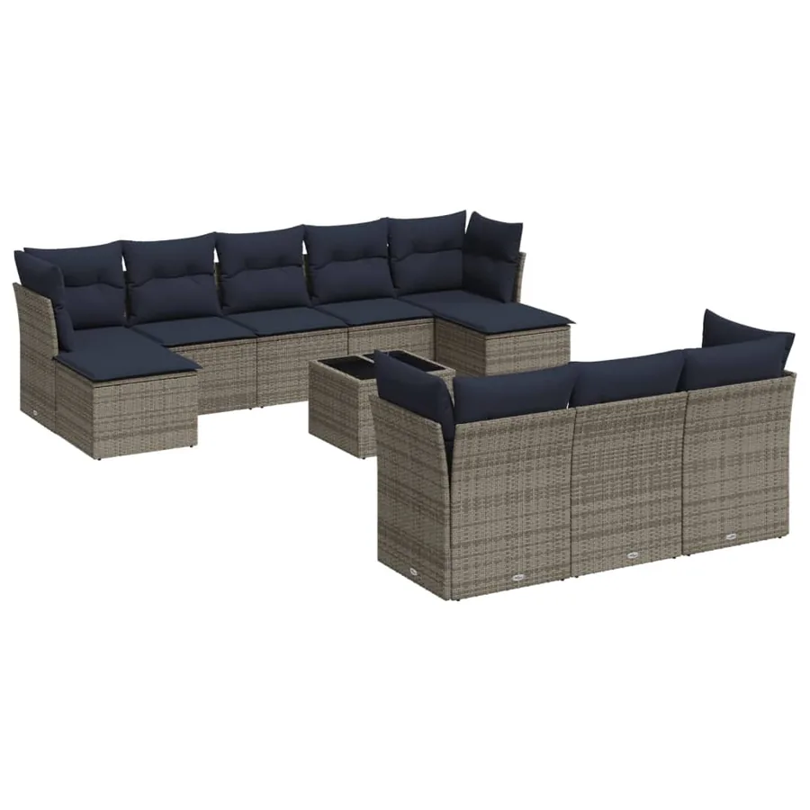Ensemble de canapé de jardin 11 pcs avec coussins gris résine tressée - 2