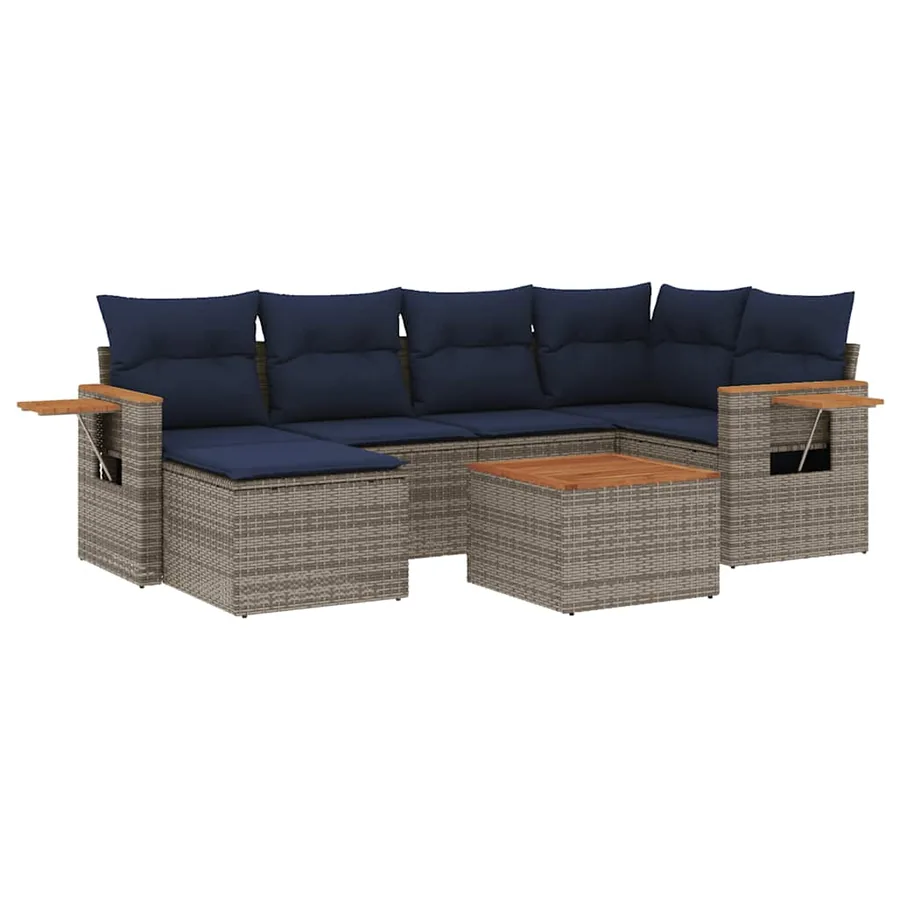 Salon de jardin 7 pcs avec coussins gris résine tressée - 2