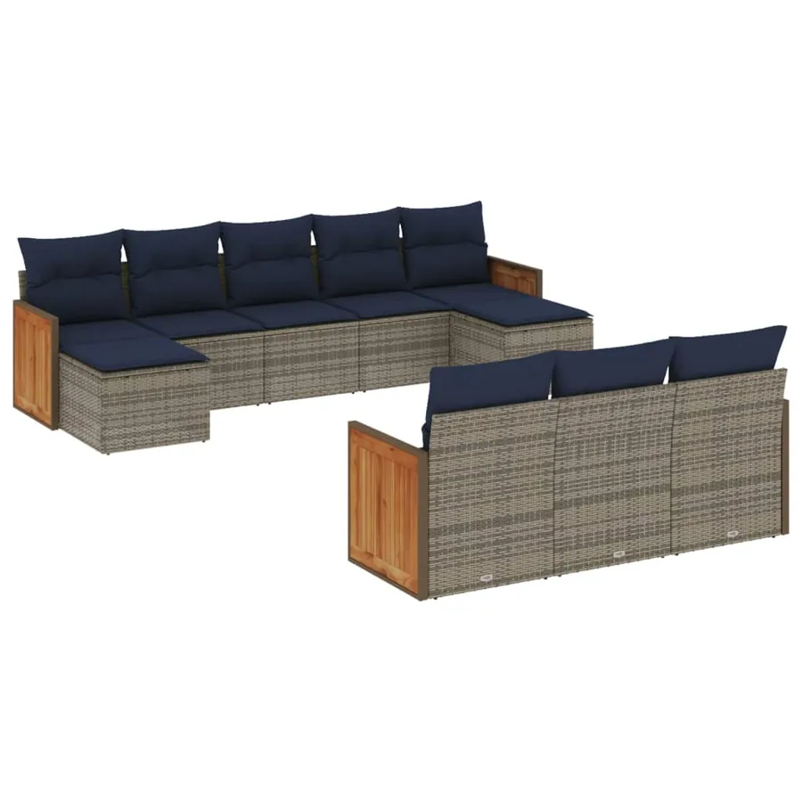 Ensemble de canapé de jardin 10 pcs avec coussins gris résine tressée - 2