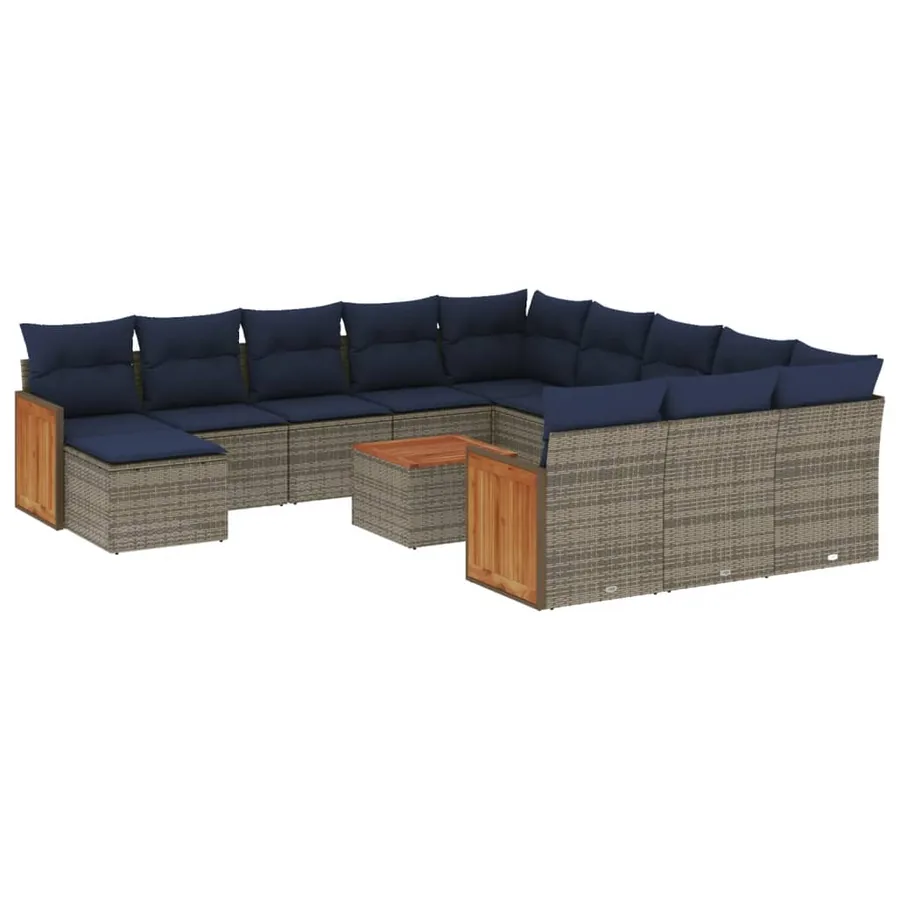 Ensemble de canapé de jardin 13 pcs avec coussins gris résine tressée - 2