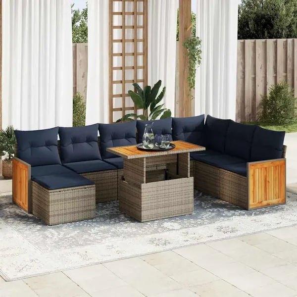 Ensemble de canapés de jardin 11 pcs et coussins rotin acacia