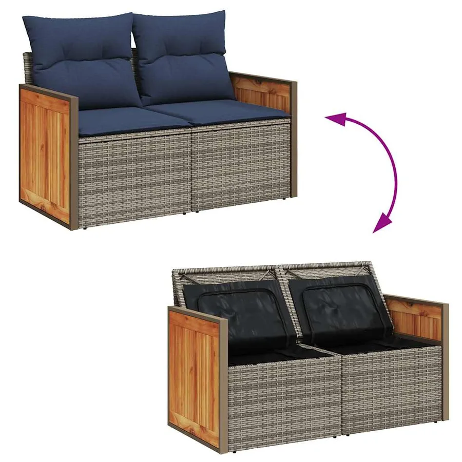 Ensemble de canapés de jardin 11 pcs et coussins rotin acacia - 10