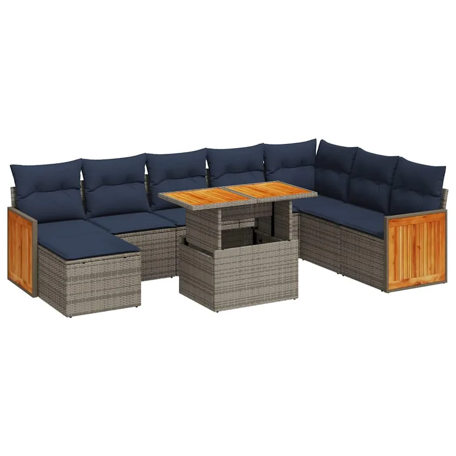 Ensemble de canapés de jardin 11 pcs et coussins rotin acacia - 2