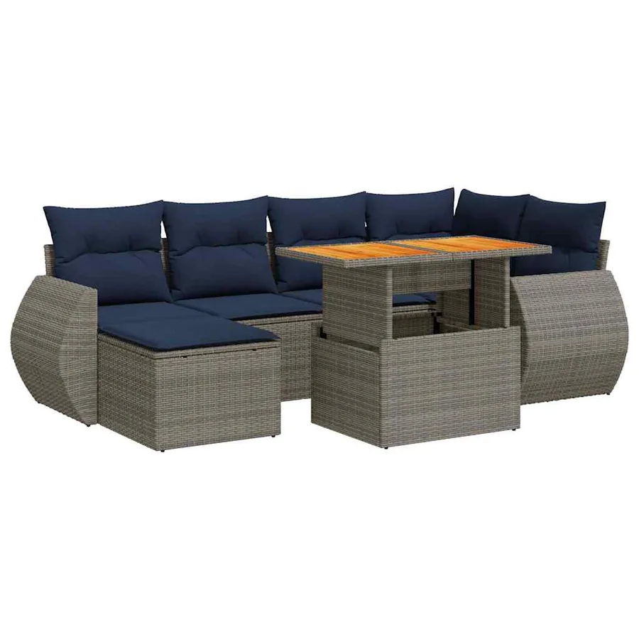 Salon de jardin avec coussins 7 pcs gris résine tressée - 2