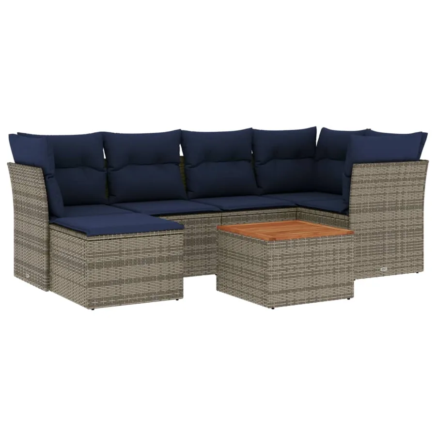 Ensemble de canapé de jardin 7 pcs avec coussins gris résine tressée - 2