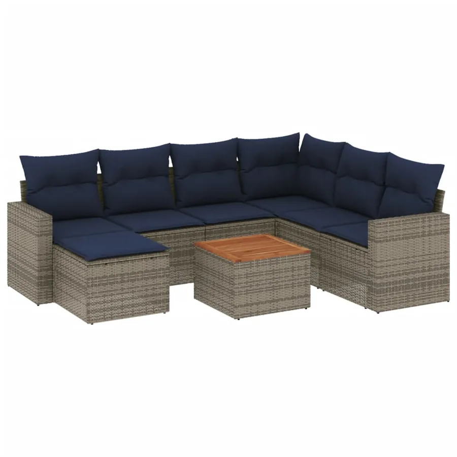 Ensemble de canapé de jardin 8 pcs avec coussins gris résine tressée - 2