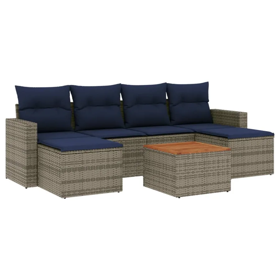 Ensemble de canapé de jardin 7 pcs avec coussins gris résine tressée - 2