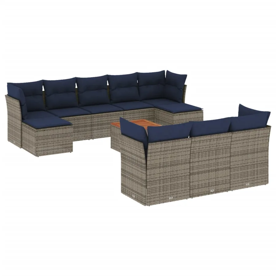 Ensemble de canapé de jardin 11 pcs avec coussins gris résine tressée - 2