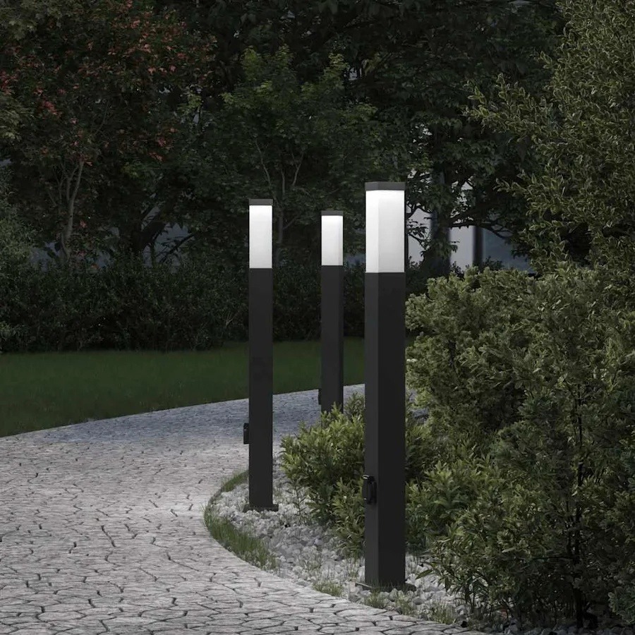 Bornes lumineuses avec sortie lot de 3 80 cm noir IP44