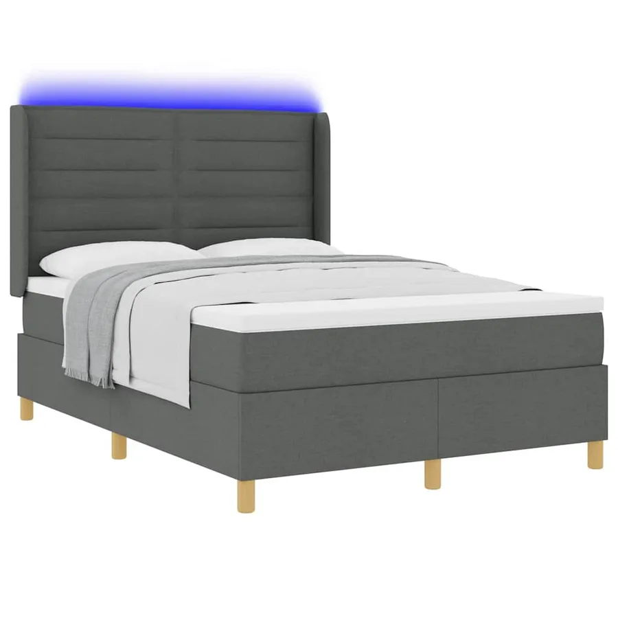 Lit à ressorts avec bandes LED Gris 160 x 200 cm tissu - 3