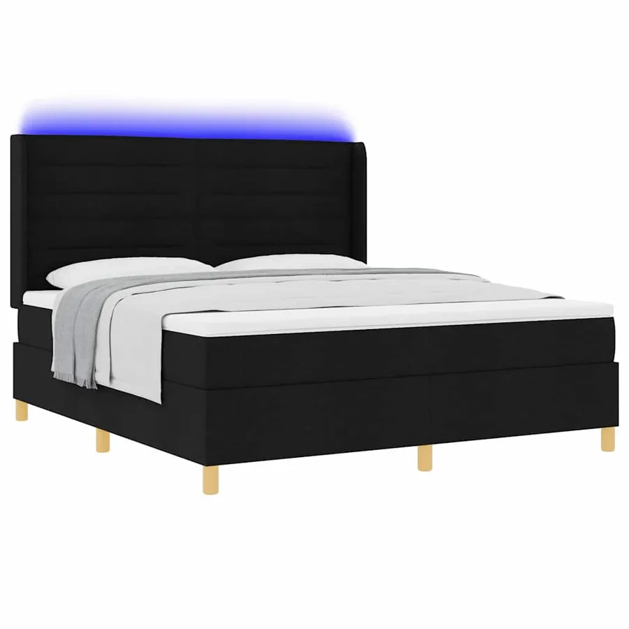 Lit à ressorts avec bandes LED Noir 180 x 200 cm tissu - 3