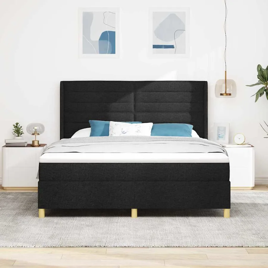 Lit à ressorts avec bandes LED Noir 180 x 200 cm tissu - 4