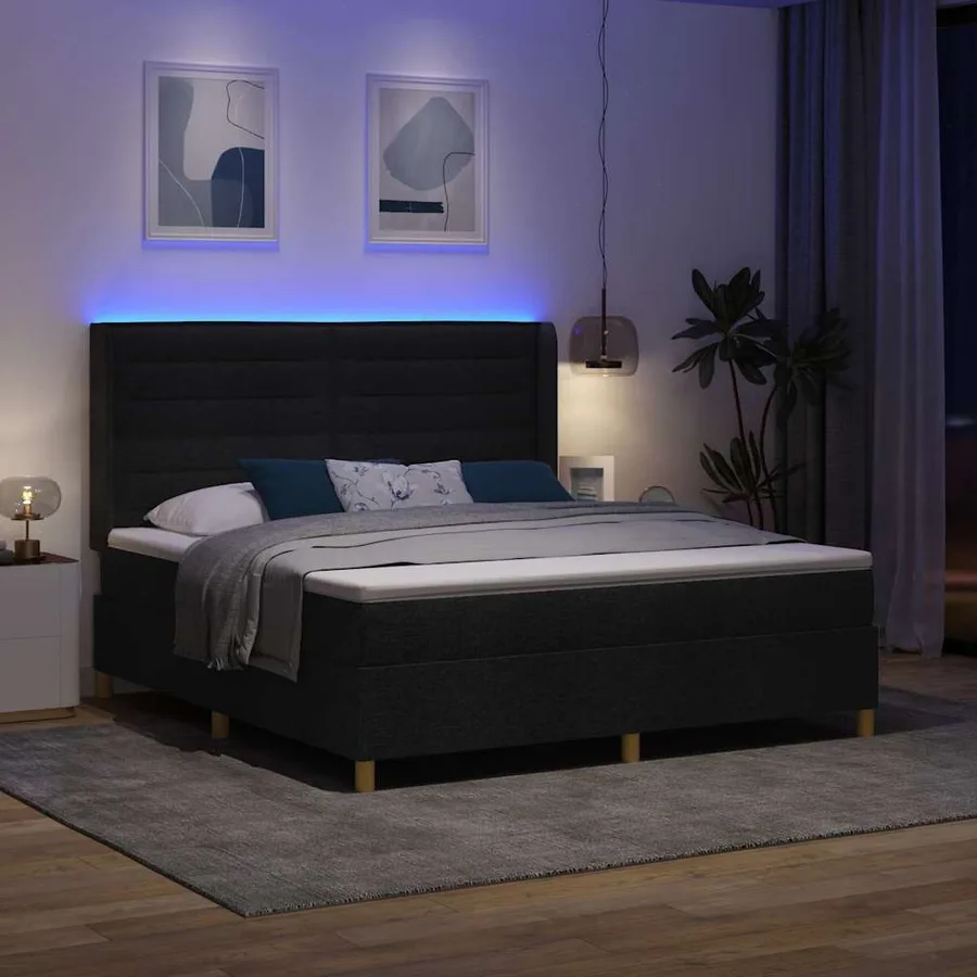 Lit à ressorts avec bandes LED Noir 180 x 200 cm tissu - 5