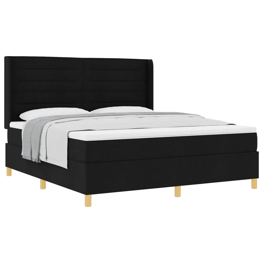 Lit à ressorts avec matelas Noir 180 x 200 cm tissu - 2