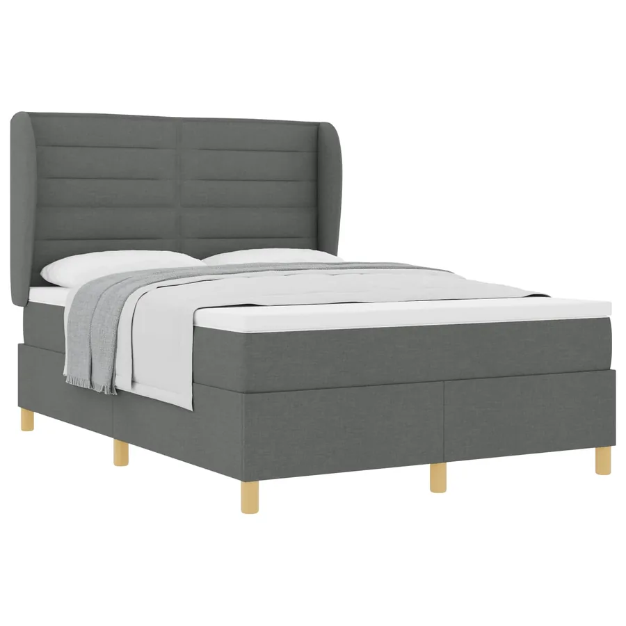 Lit à ressorts avec matelas Gris foncé 200 x 160 cm tissu - 2