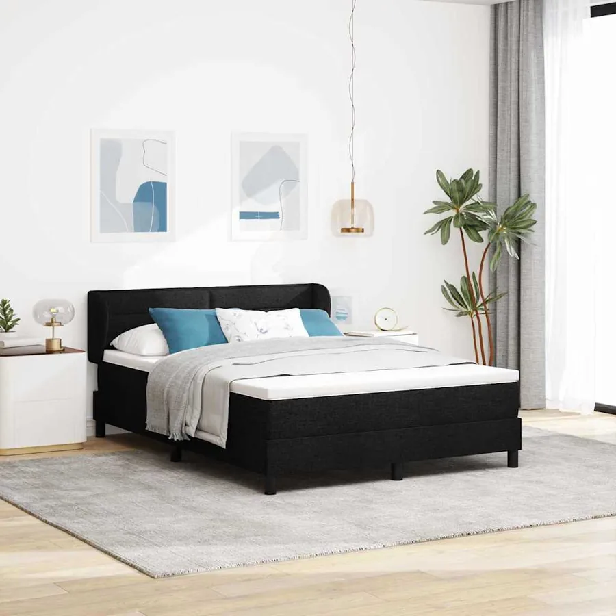 Lit à ressorts avec matelas Noir 140 x 200 cm tissu