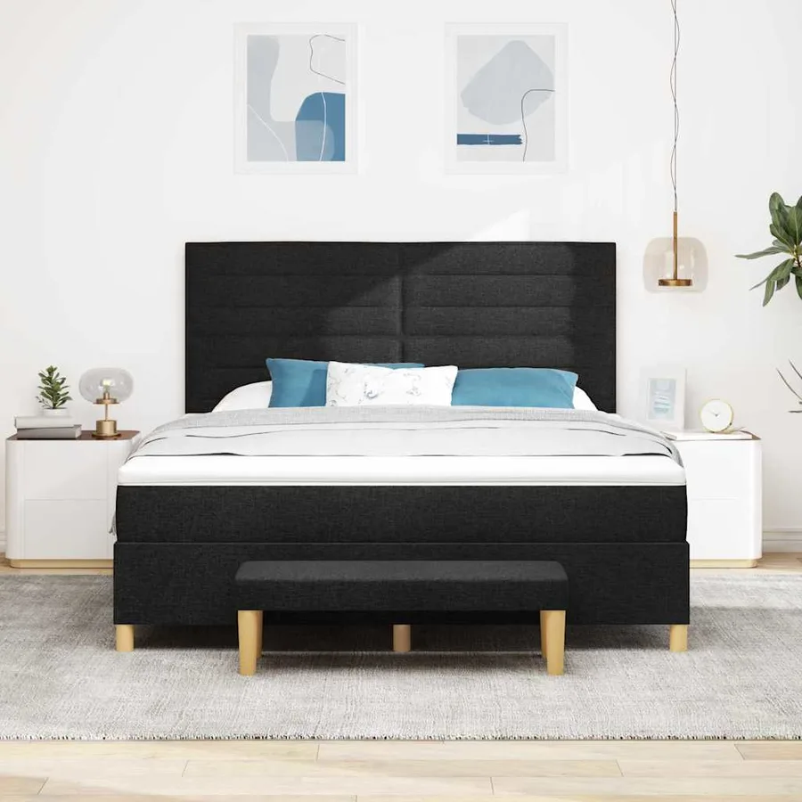 Lit à ressorts avec tête de lit Noir 200 x 180 cm tissu - 3