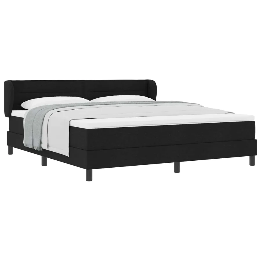 Lit à ressorts avec matelas Noir 180 x 200 cm tissu - 2