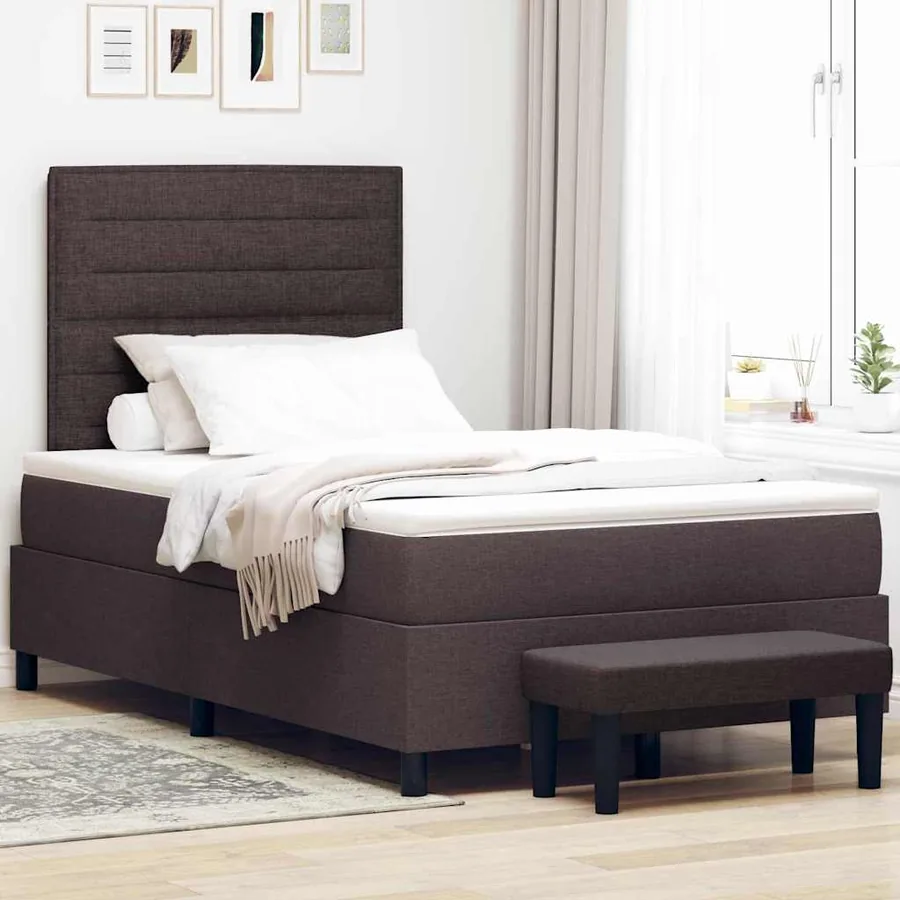 Lit à ressorts avec tête de lit Marron foncé 120 x 190 cm tissu