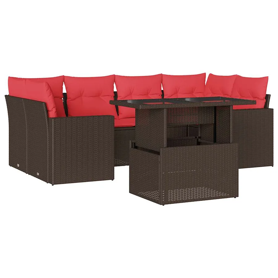 Ensemble de canapé de jardin 7 pcs avec coussins marron résine tressée - 2
