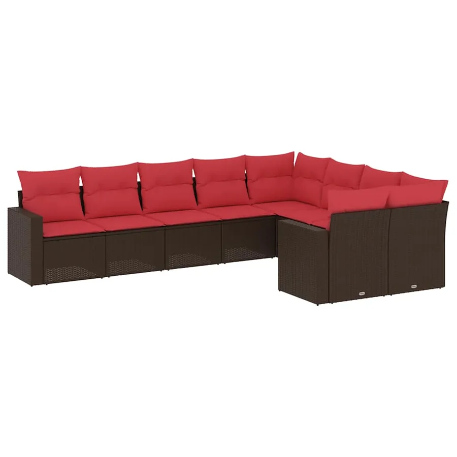 Salon de jardin avec coussins 9 pcs marron résine tressée - 2