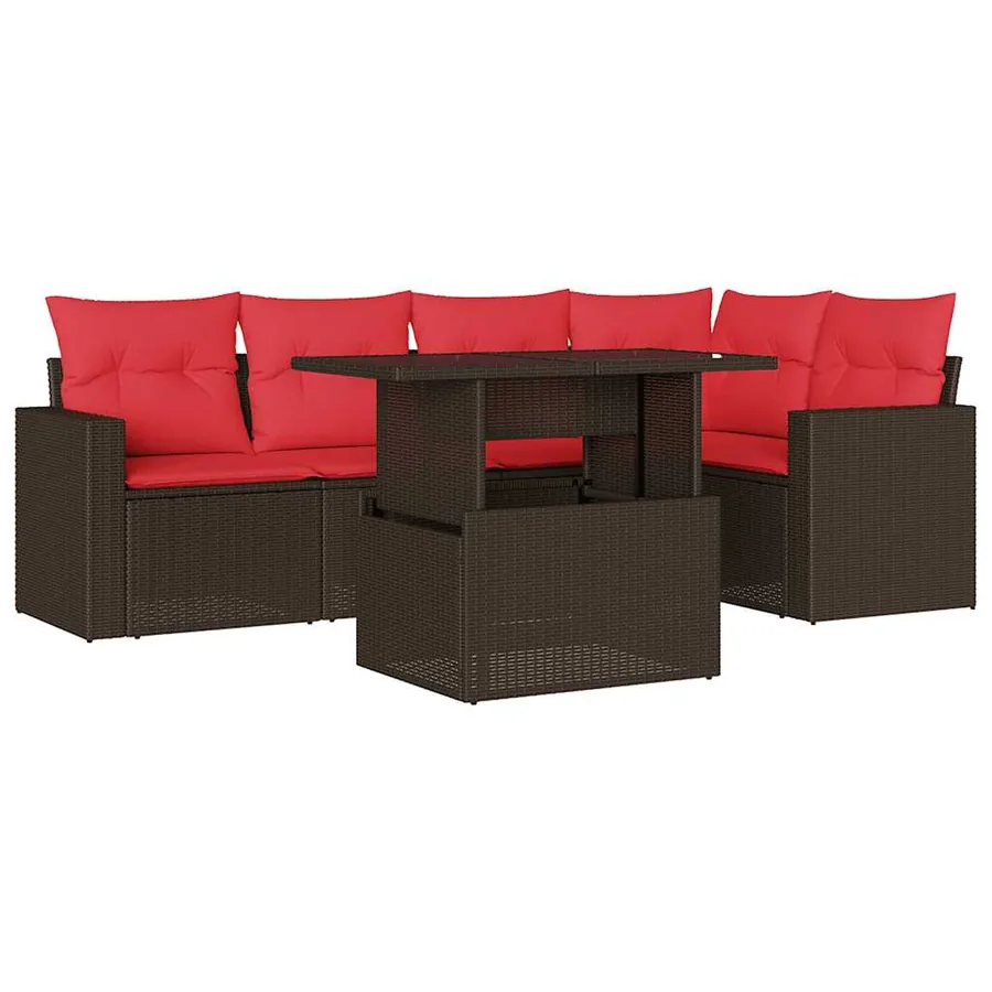 Ensemble de canapé de jardin 6 pcs avec coussins marron résine tressée - 2