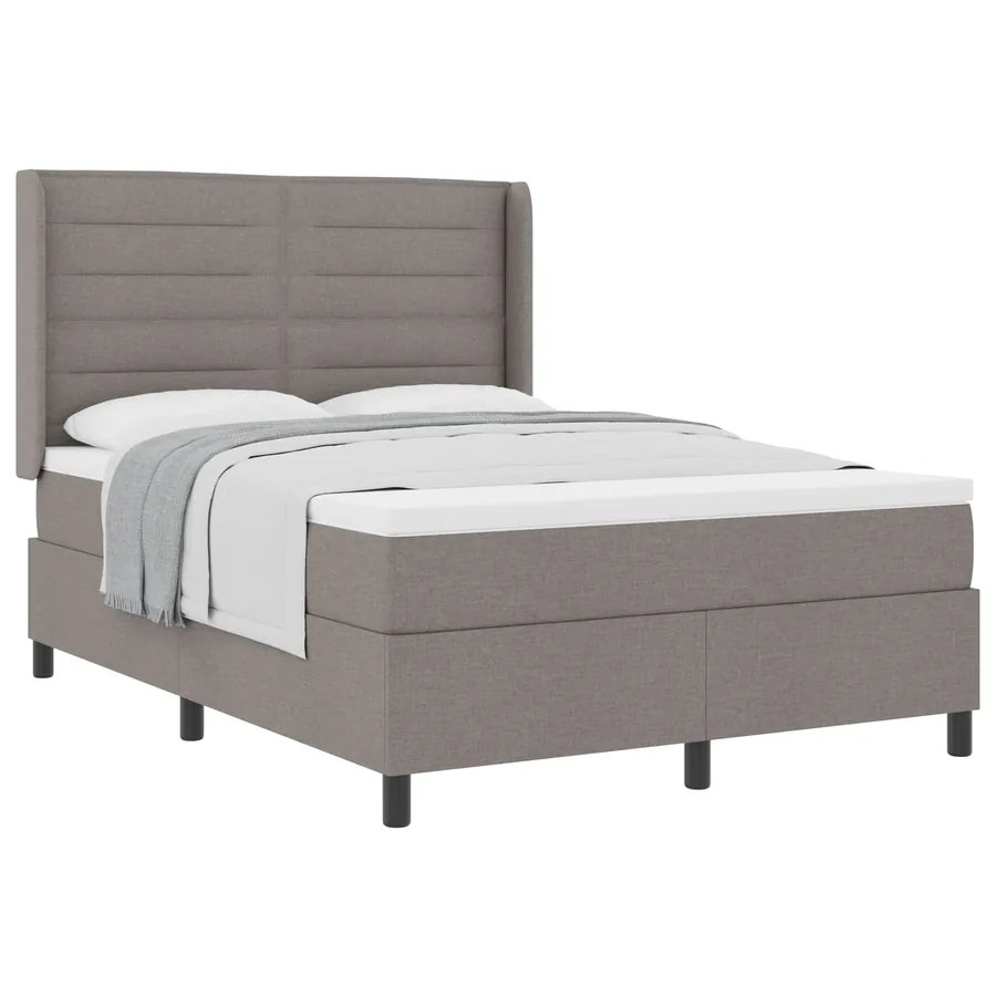 Lit à ressorts avec matelas Taupe 200 x 140 cm tissu - 2